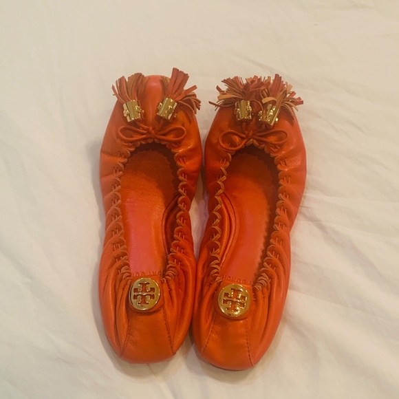 Tory Burch Orange Ballet Flats with Tassels - Picture 1 of 3